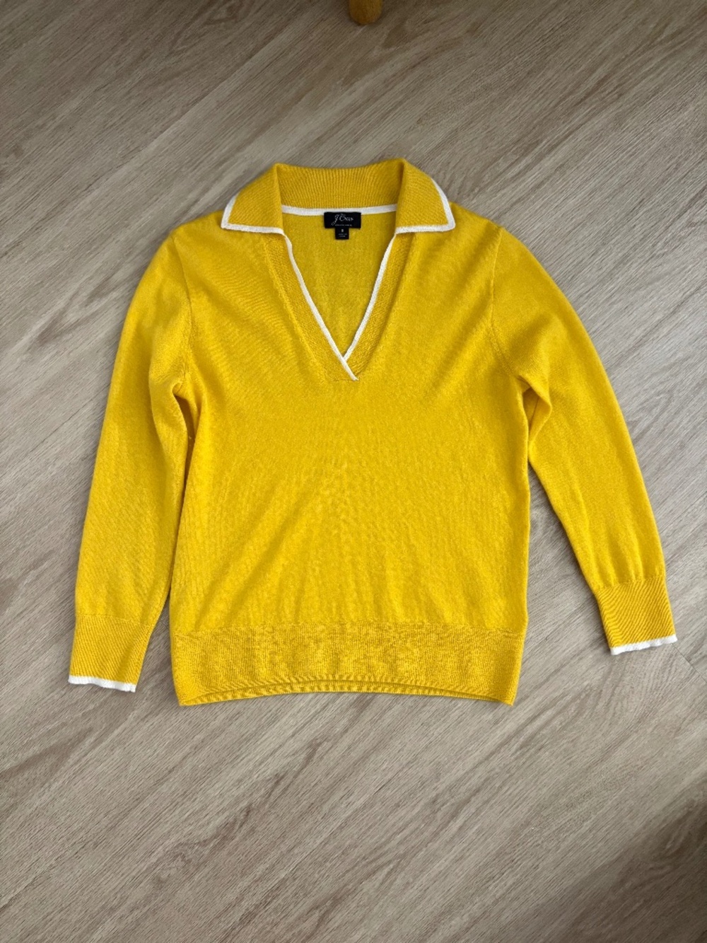 J. Crew Yellow Cashmere High V-Neck Sweater Long Sleeve Polo Women’s Small